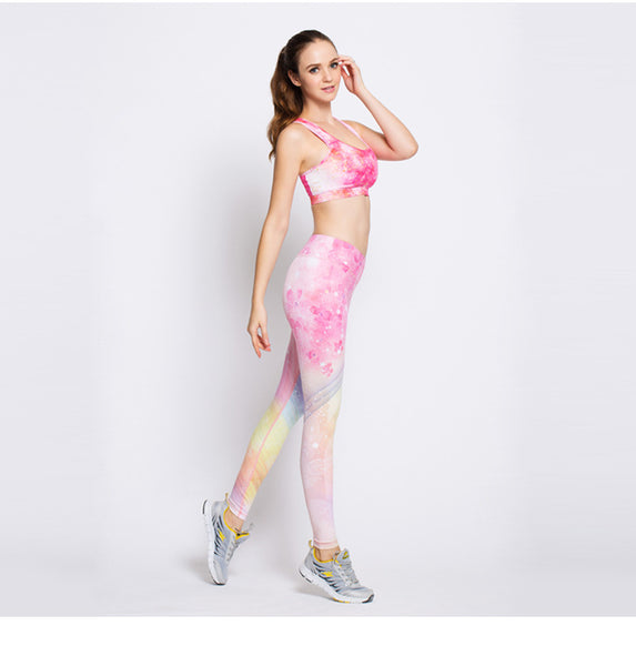 Women High Elastic Yoga Pants Soft Comfortable Pink Digital